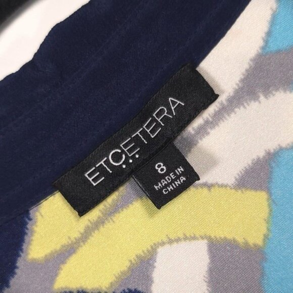 Etcetera Women's Shift Dress Size 8 Geometric Multicolor VNeck Combo 100% SILK - Picture 4 of 12